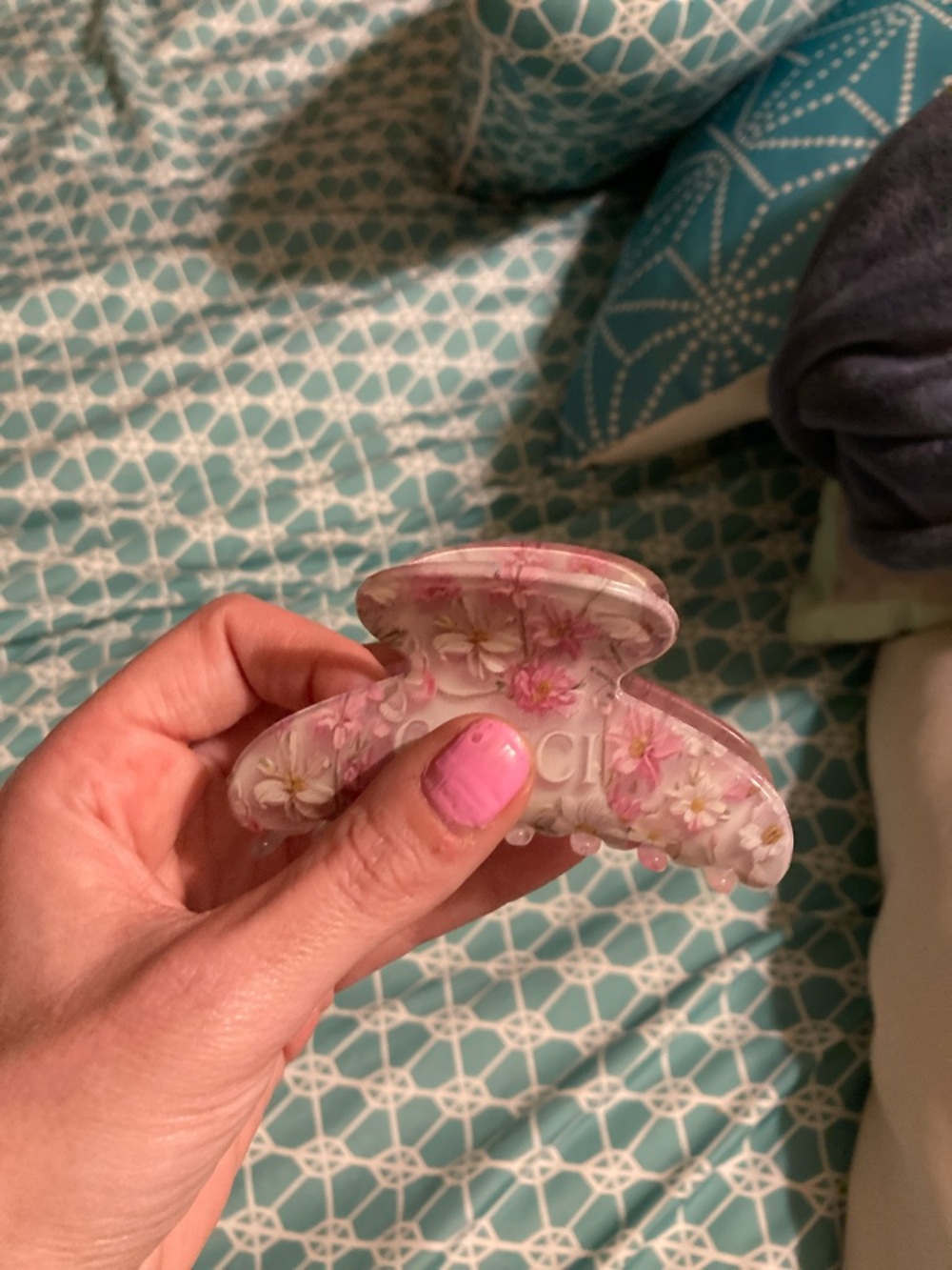 Pink Floral Resin Hair Claw Clip